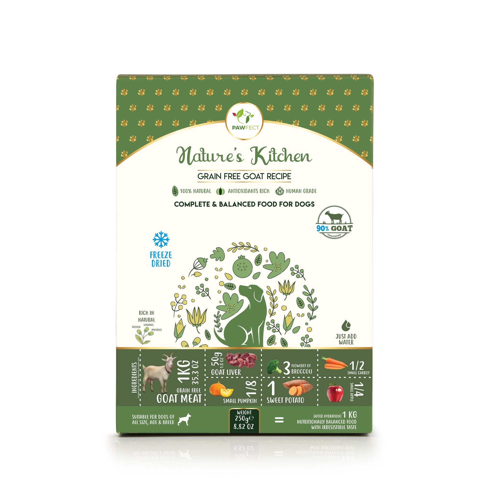 PawFect Freeze Dried hondenvoeding Geit 250 gr.