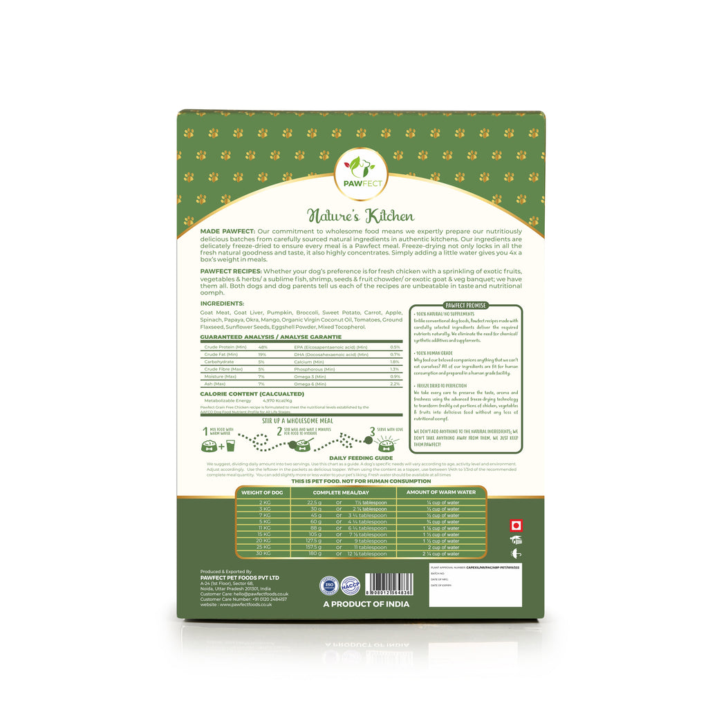 PawFect Freeze Dried hondenvoeding Geit 250 gr.