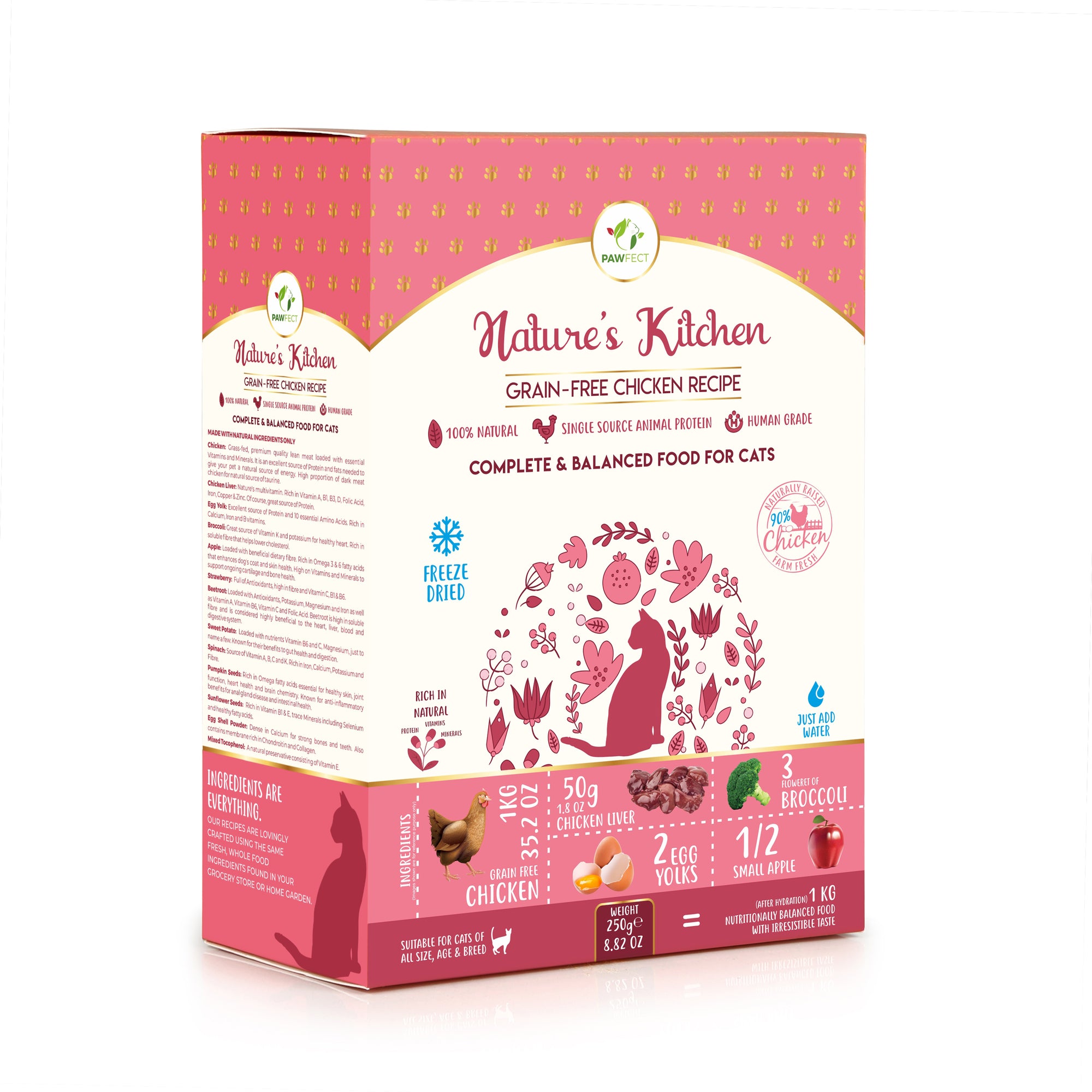 PawFect Freeze Dried kattenvoeding Kip 250 gr.